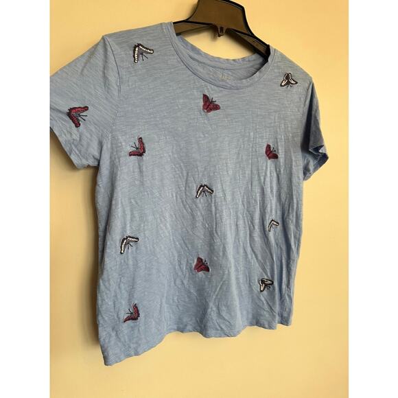 Lucky Brand Butterfly Embroidered Tee Size L - Picture 2 of 7